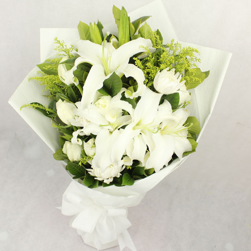 白玫瑰 百合 菊花花束清明节悼念扫墓鲜花上海九江鲜花速递全国z