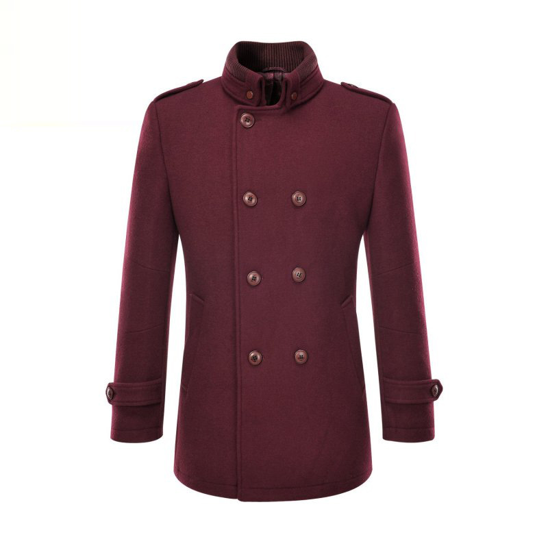 正品打折冬男装立领双排扣加厚羊毛大衣中青年