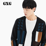 GXG男装 男士开襟毛衫 撞色印花图案毛衫开衫#53130207