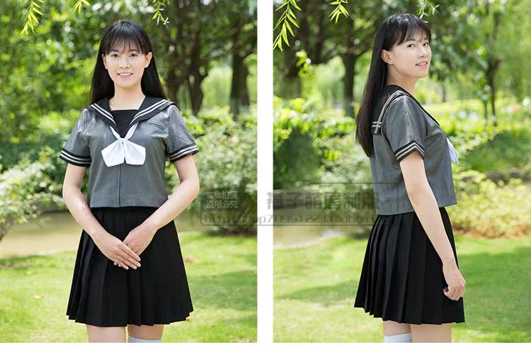 日本正统水手服jk制服春夏长袖校服班服灰二本关西襟套装送袜子