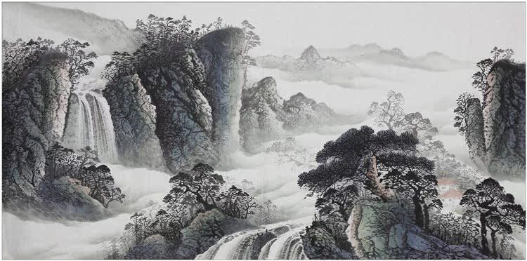 【四海画廊】李松年纯手绘写意水墨山水国画 四尺画大厅装饰画6