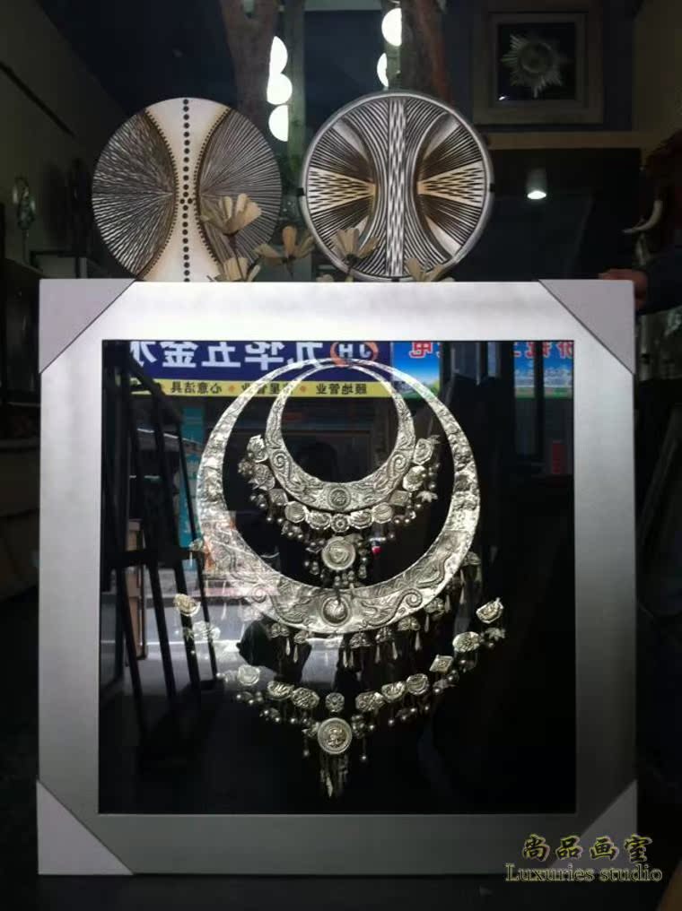 苗银装饰立体画现代中式银饰画客厅玄关挂画酒店样板房高档墙壁画