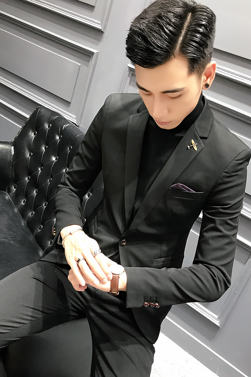 男士休闲韩版小西装修身英伦套装礼服发型师西服夜店伴郎新郎结婚