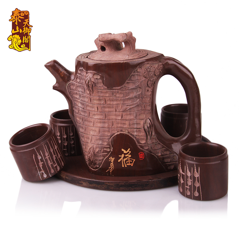 天御阁纯天然木鱼石茶具套装整套功夫茶具喝茶杯过滤保健树桩茶壶