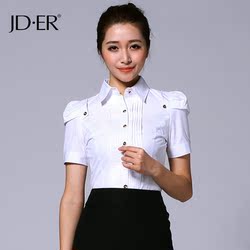 JDER2016春夏新款韩版女装上衣OL泡泡袖衬衣连体衬衫女短袖2253