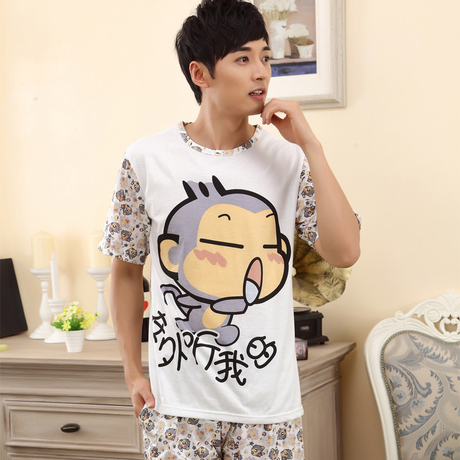热销<em>男睡衣</em> 春<em>夏季短袖</em> 纯棉男生家居服套装 棉