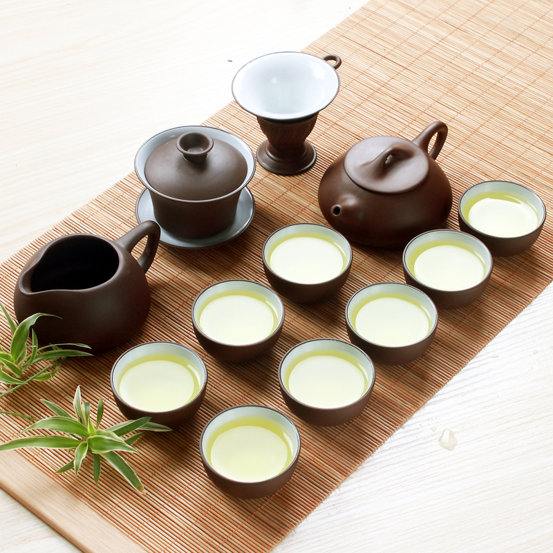 瓷牌茗宜兴紫砂茶具套装整套石飘西施壶紫砂功夫茶具茶杯13件套