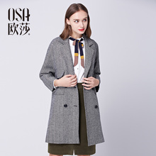 显瘦呢料大衣D21144 中长款 新款 黑色长袖 女装 OSA欧莎冬装
