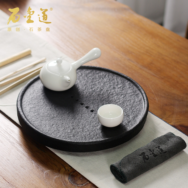 石头茶具简约家用排水石材茶海小茶台乌金石茶盘天然根雕茶盘特价