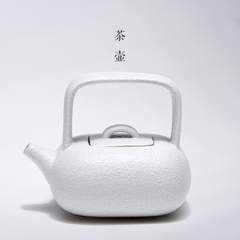 提梁壶陶瓷茶壶白色台湾黑色粗陶茶具日式小单壶迷你旅行泡茶器