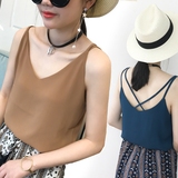 夏季新款V领雪纺背心吊带女韩版短款外穿打底衫宽松大码无袖上衣