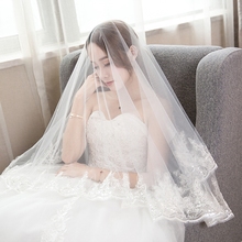 韩式蕾丝花瓣头纱 新娘婚纱礼服复古1.5米3米超长软头纱 2017新款