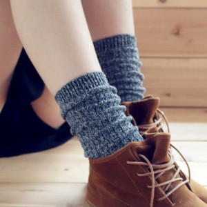 复古粗线堆堆袜女中筒袜