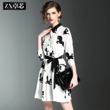 卓芯2047春装新款女装七分袖真丝连衣裙女中裙两件套收腰显瘦3951图片