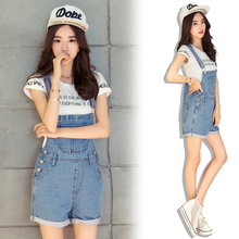 学生牛仔背带<em>短裤女夏装</em>2015新款大码连体吊