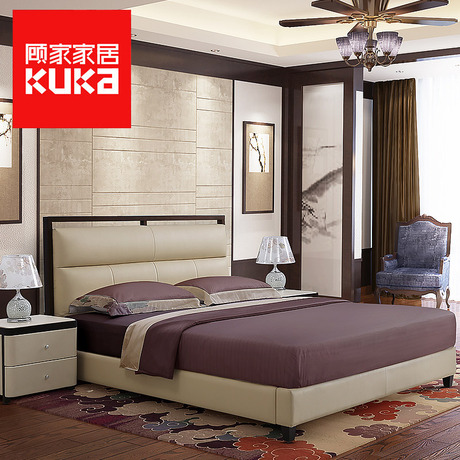 顧家家居軟床1.8米新中式雙人臥室家具實木真皮床商品大圖