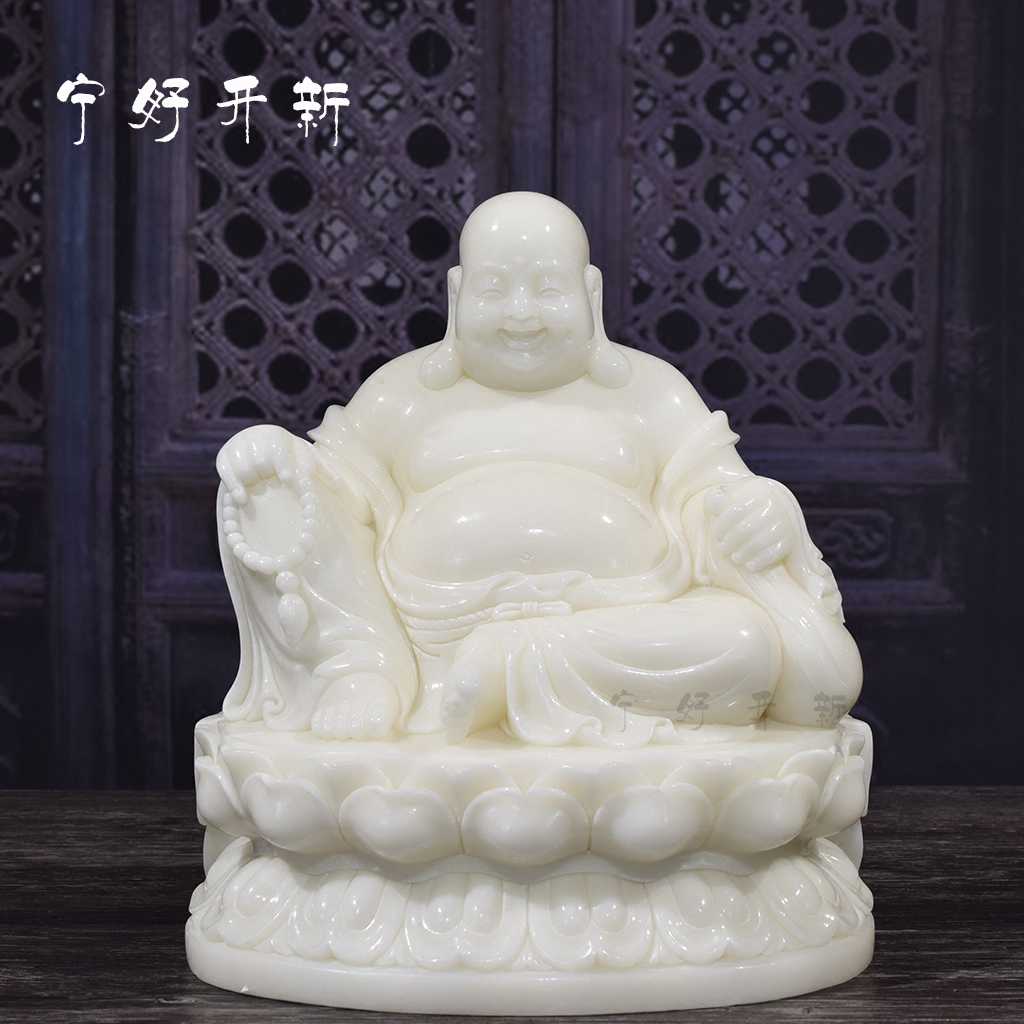 汉白玉笑口常开 弥勒佛雕像 汉白玉雕像天然大理石佛像摆件定做