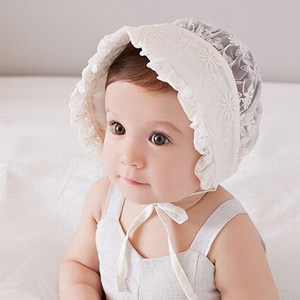 韩版婴儿帽子6-12个月春夏蕾丝花朵女宝宝公主