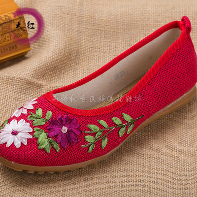 老北京布鞋天然棕丝鞋麻布鞋女士平底花鞋新款