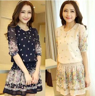 2015<em>春装</em>新款大码<em>女装</em>韩版夏装早秋中袖<em>雪纺</em>