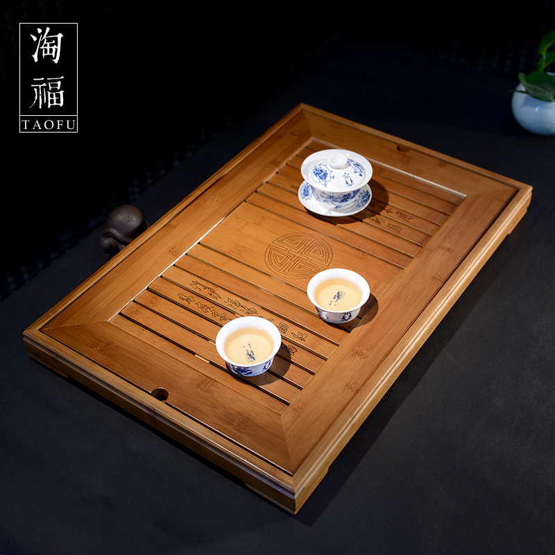 祥福 竹制功夫茶具茶盘 竹茶托茶海茶台 储水式大号排水茶盘特价
