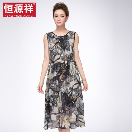恒源祥夏季连衣裙女真丝长裙背心裙桑蚕丝夏装裙子无袖中长款商品大图
