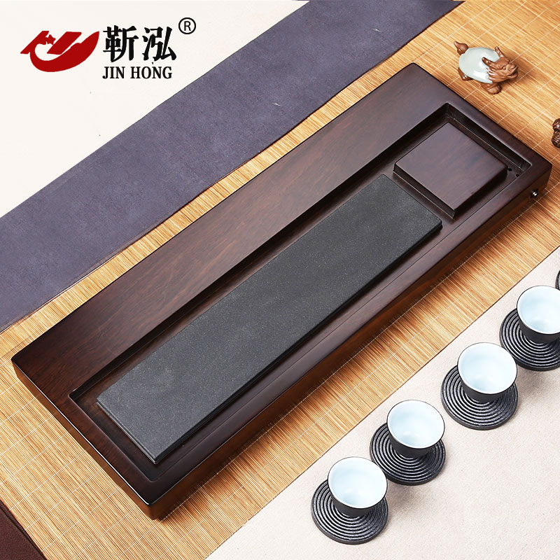 整块黑檀木乌金石茶盘实木平板石头茶台排水茶托大小功夫茶具茶海