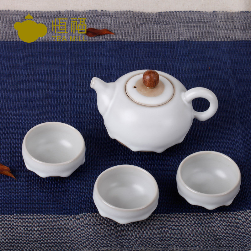 恒福景德镇陶瓷日式手抓壶功夫茶具套装整套茶具汉白釉小茶壶组