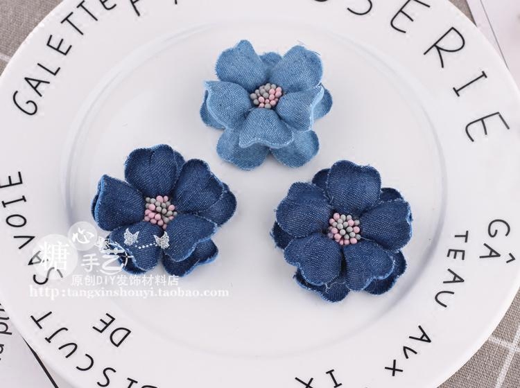 2017秋冬新款韩版牛仔花定型花 diy手工花朵 手工发饰