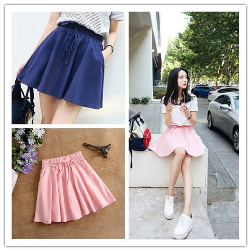 春夏新款纯棉仿棉麻系带短裙半身裙a字裙学生蓬蓬裙伞裙休闲裙子