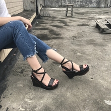 2017夏凉鞋女复古坡跟vivi款知夏子VINTAGE百搭舒适厚底罗马鞋女