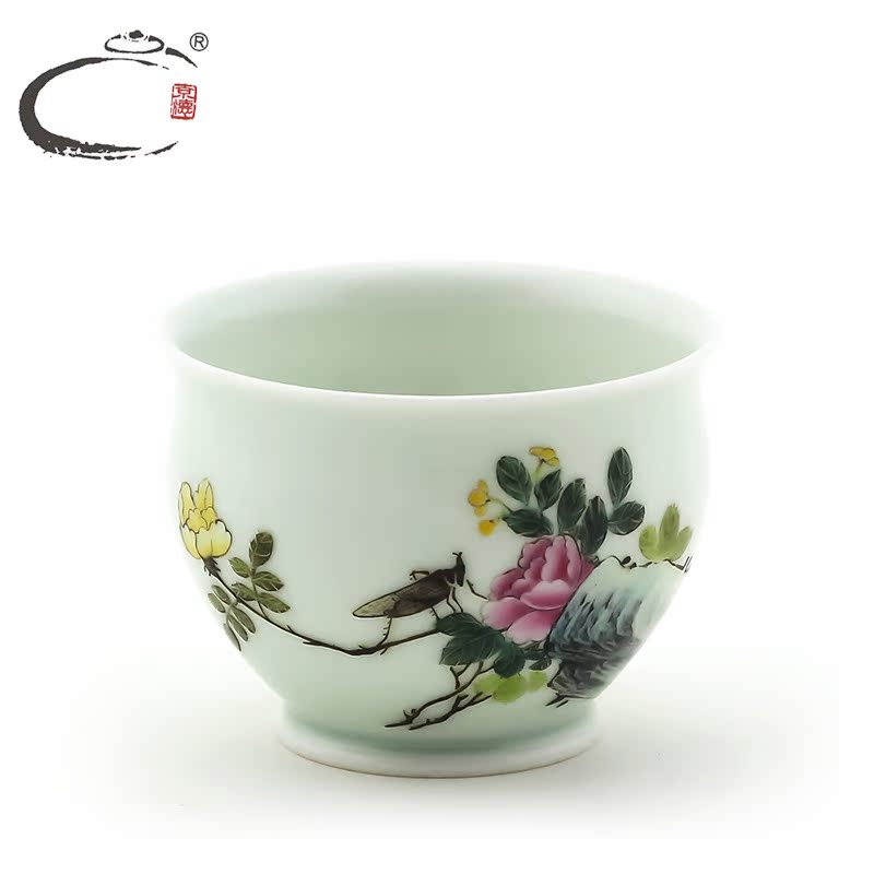 贵和祥 京德珍藏茶具杯子手绘陶瓷小茶杯功夫 手绘粉彩牡丹昆虫杯