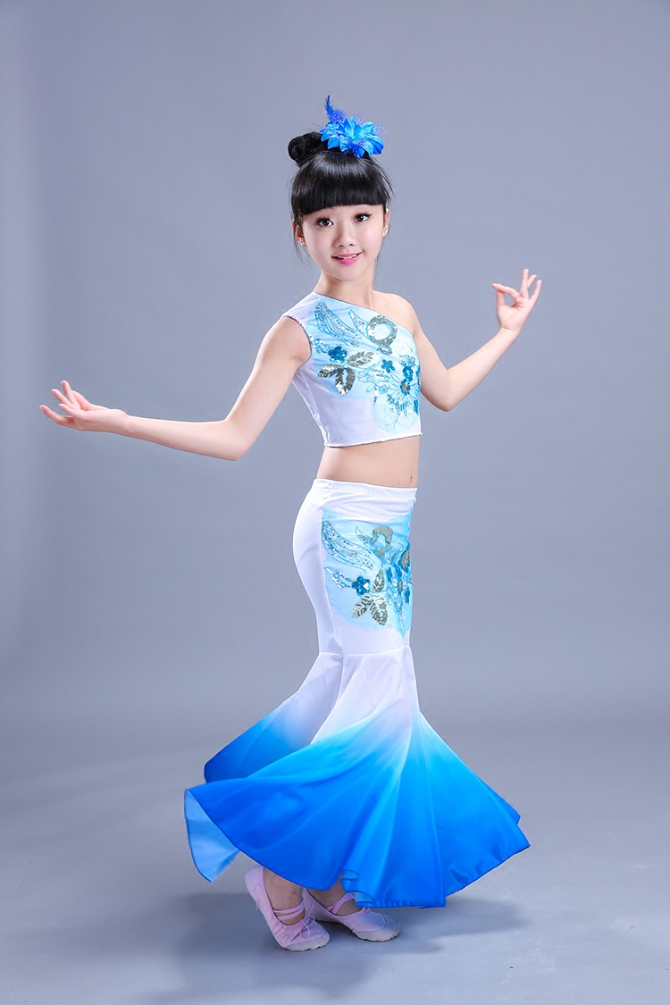 六一幼儿童装傣族舞蹈孔雀舞演出服装女少儿傣族鱼尾裙 长裙长裤