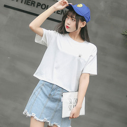 短款t恤女夏季女装韩版上衣纯色短袖T恤高腰学生白色打底衫半袖女