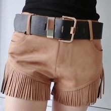 欧洲站 最新时尚修身<em>鹿皮</em>绒面料流苏装饰<em>短裤</em>