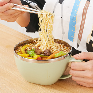 日式不锈钢带盖泡面碗 