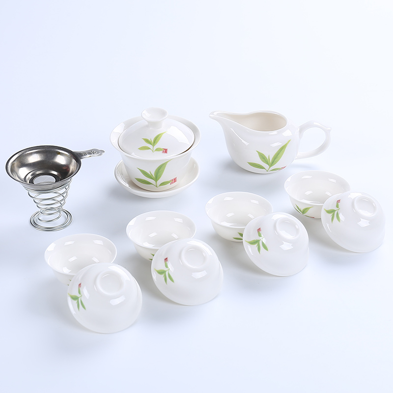 森典 白瓷泡茶茶具套装家用10件套整套功夫茶具 陶瓷礼品瓷器特价