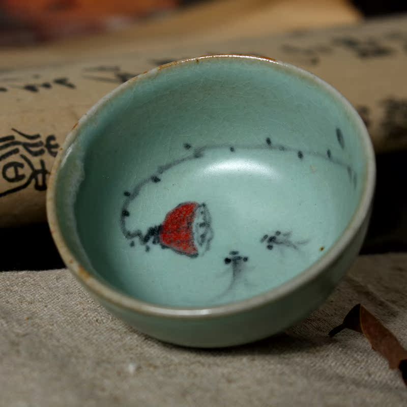 亦紫陶功夫茶具陶瓷茶杯 汝窑手绘粉彩品茗杯 潮汕功夫茶小品茶盏