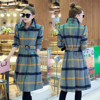 连衣裙式风衣外套中长款军旅风纯色毛呢子大衣