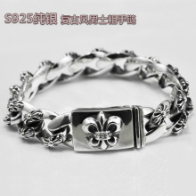 【可人凡高】欧美时尚 925纯银手链 潮 个性宽面霸气男士泰银手