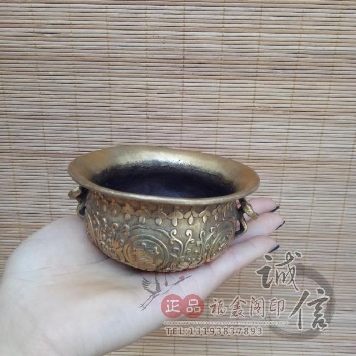 铜器批发仿古纯铜小号招财进宝聚宝盆香炉摆件装饰品古玩铜器收藏