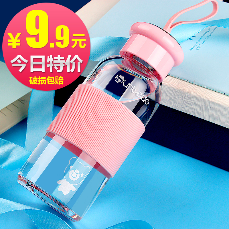 享乐多玻璃杯水杯便携杯子创意水瓶可爱随手杯学生女透明带盖茶杯