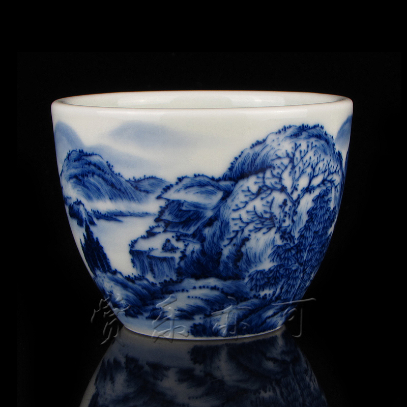 新老款式京德茶器贵和祥手绘青花品茶杯子贵和祥茶杯青花山水高杯
