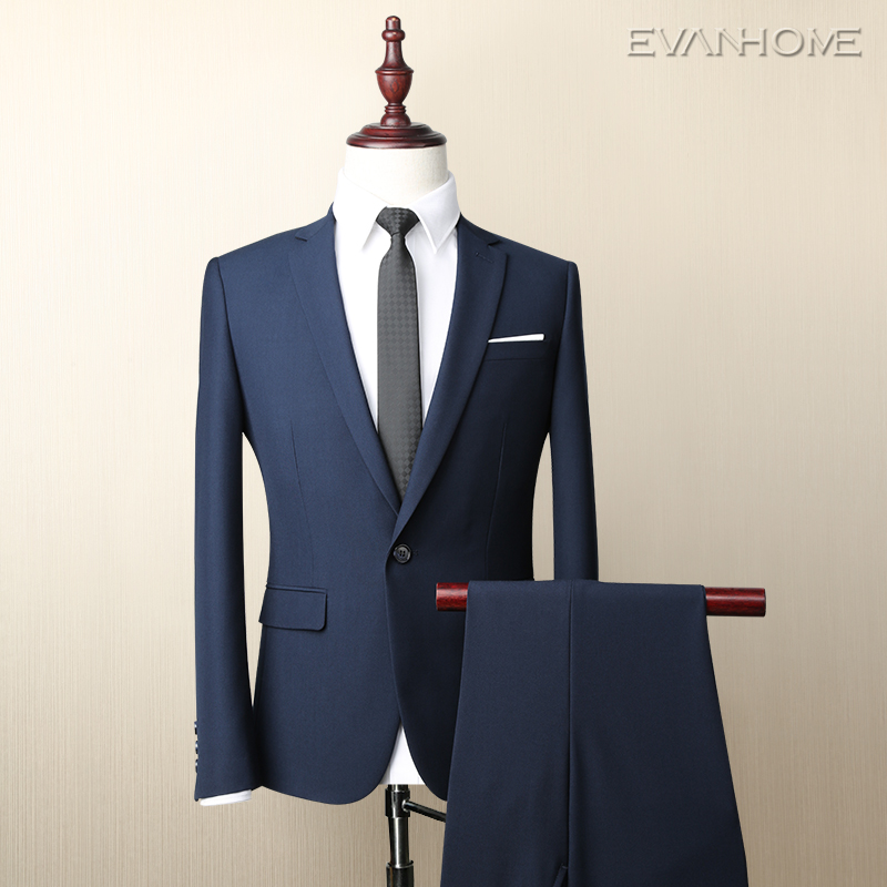 西服套装男士西装伴郎服职业装面试韩版修身商务正装藏青色三件套