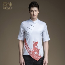 PINLI品立旗舰店2017夏季新品时尚男装中国风短袖衬衣男中袖衬衫