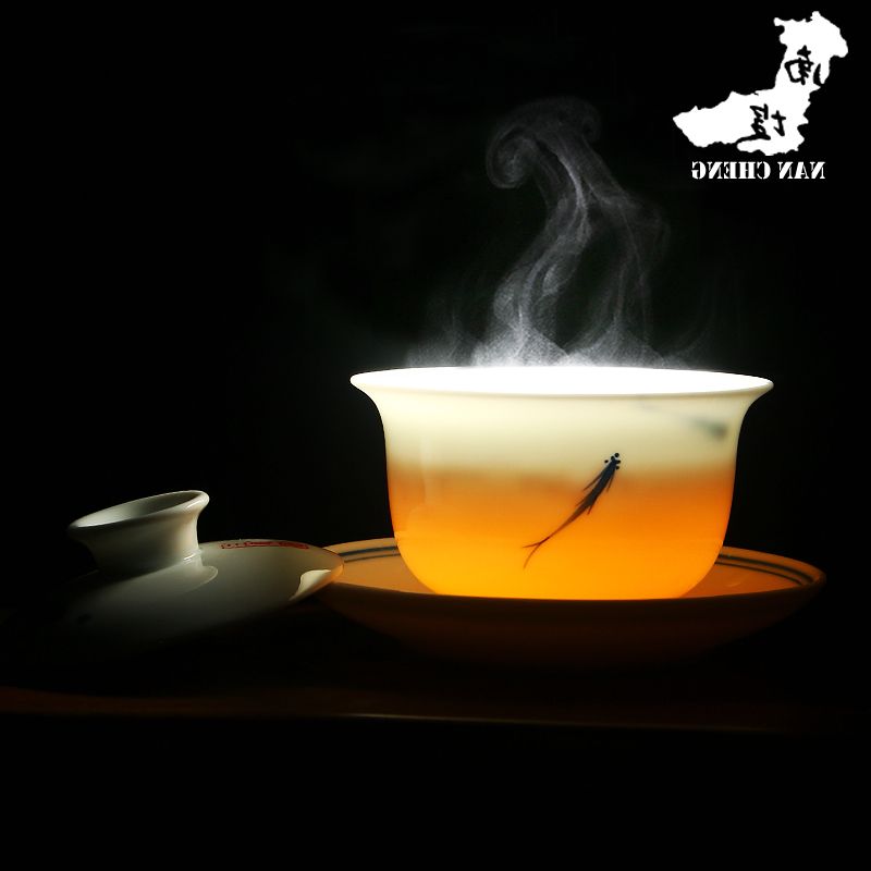 新品品牌三才盖碗 纯手绘三鱼图高白瓷茶备 陶瓷功夫茶具茶道配件