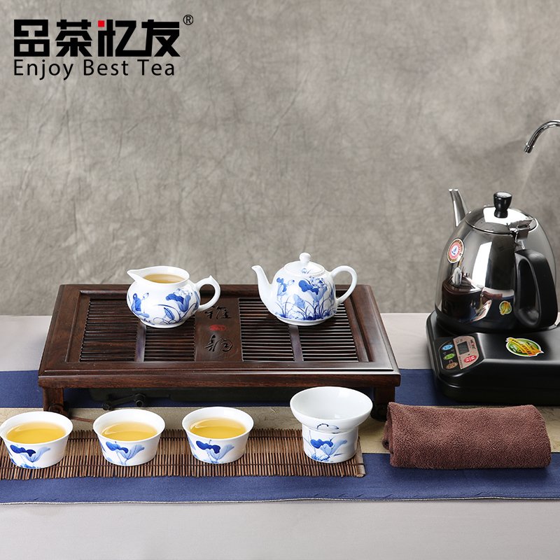 品茶忆友雅韵功夫茶盘  黑檀木茶盘实木花梨木茶台储水式茶具套装