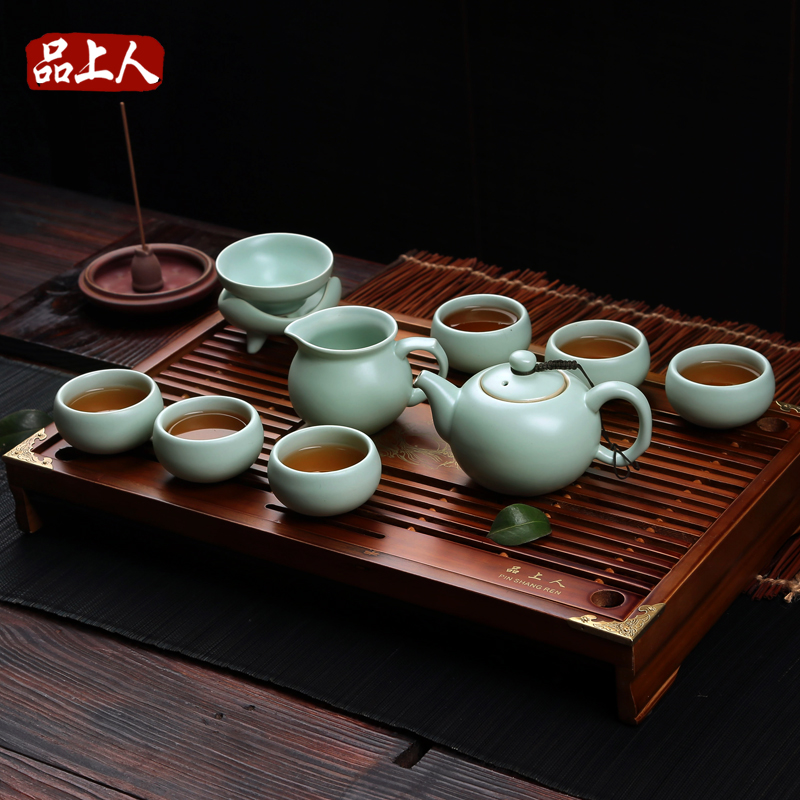 功夫茶具整套套装汝窑特价实木茶盘茶套装陶瓷四合一家用茶海荼具
