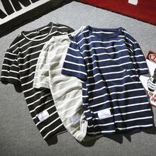 日系潮胖男装 200斤 海魂衫 T恤男士 半袖 加肥加大码 夏天斑马条纹短袖