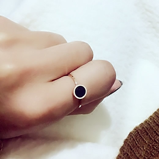 韩国戒指个性简约大方圆点戒指女日韩玫瑰金潮人黑色食指指环